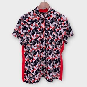 Tail Golf Short Sleeve Shirt Womens Sz L Red Black Geometric 1/4 Zip UPF 50+
